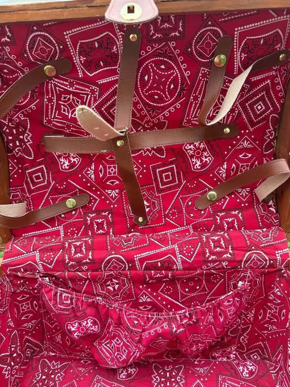 Vintage Wicker Picnic Basket with Red Bandana Print Lining
